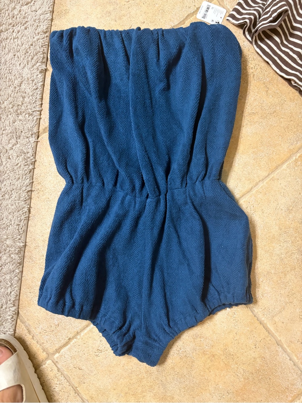 Free People Strapless Textured Blue Romper Sz xs new